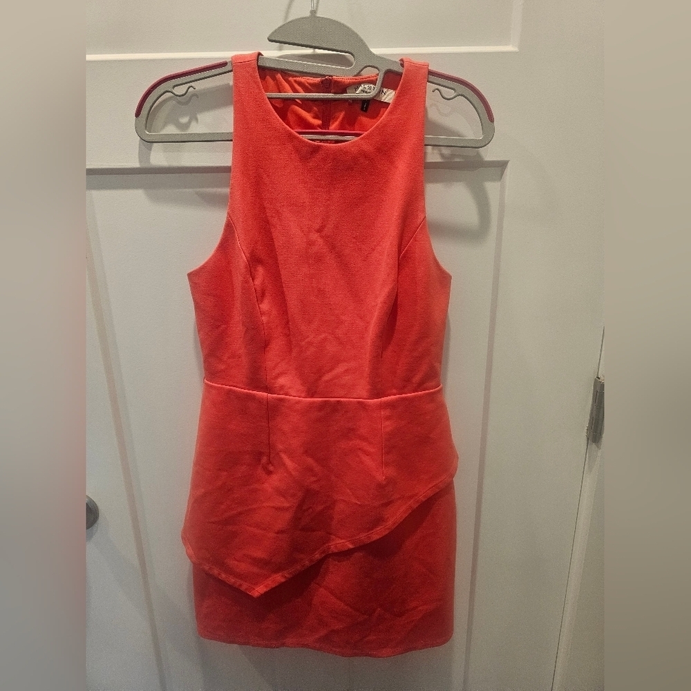 Halston Heritage Coral Sleeveless Dress Women’s 4 Asymmetrical Layered Peplum Co